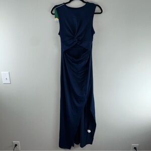 Halara Cutout Twisted Knot Navy Blue Ruched Slit Women Midi Dress Size M